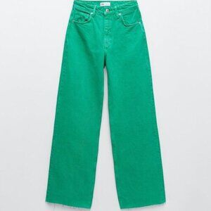 Zara Wide Leg Jeans Kelly Green Size 4